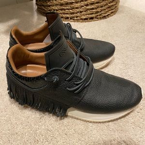 Esse ut Esse black leather fringe sneakers, size 8